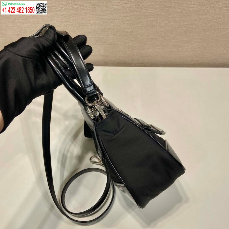 ρεπλίκα Prada 1ba368 Prada Moon Re-nylon και δερμάτινη τσάντα μαύρη