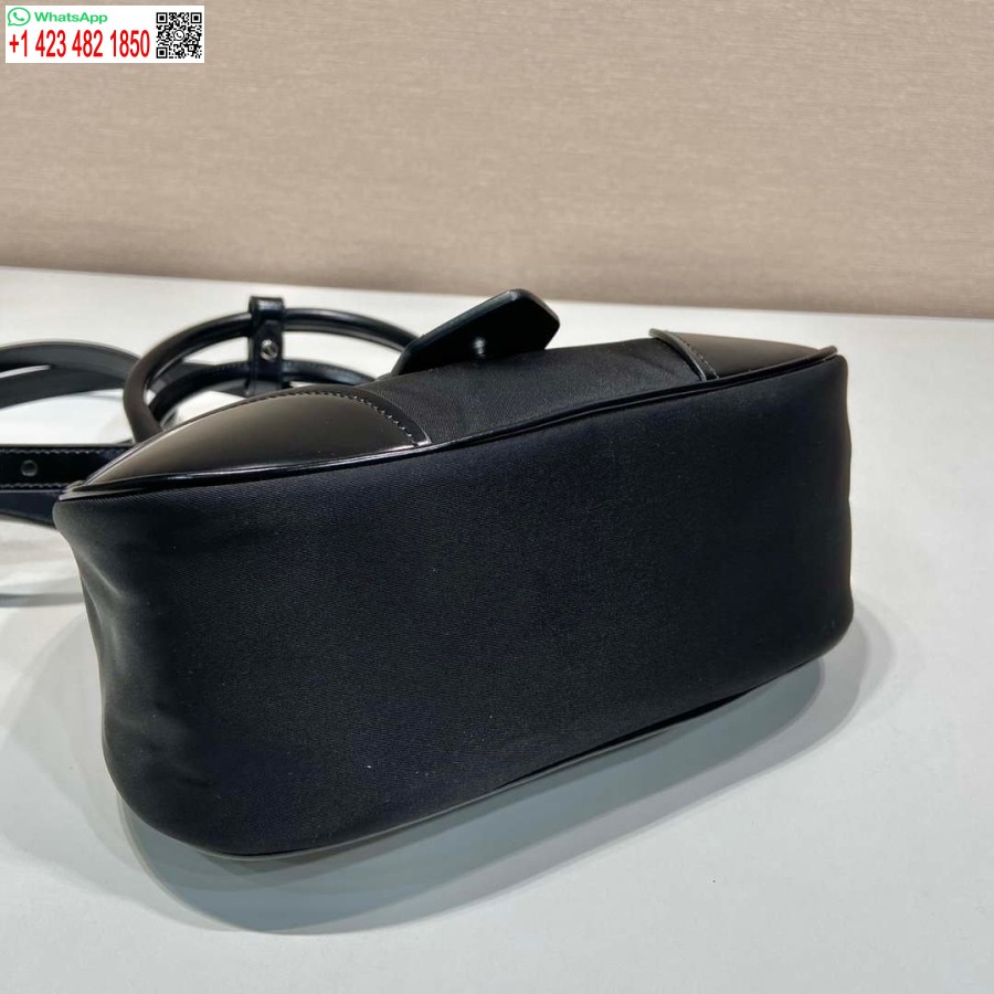 ρεπλίκα Prada 1ba368 Prada Moon Re-nylon και δερμάτινη τσάντα μαύρη