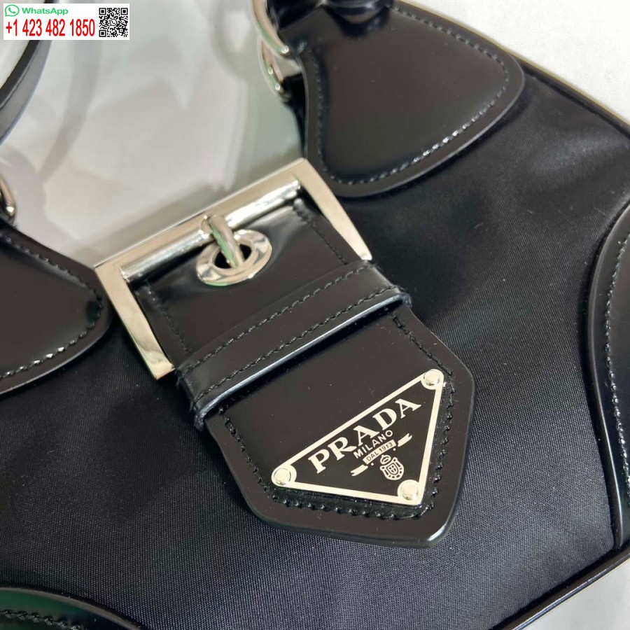 ρεπλίκα Prada 1ba368 Prada Moon Re-nylon και δερμάτινη τσάντα μαύρη