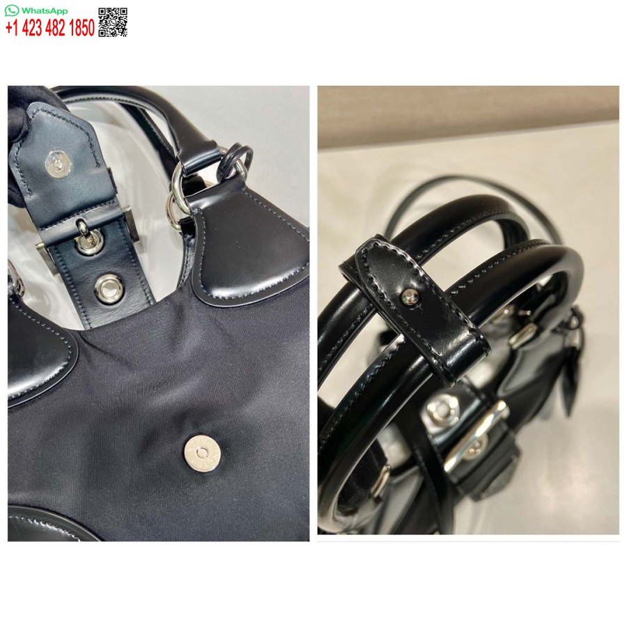 ρεπλίκα Prada 1ba368 Prada Moon Re-nylon και δερμάτινη τσάντα μαύρη