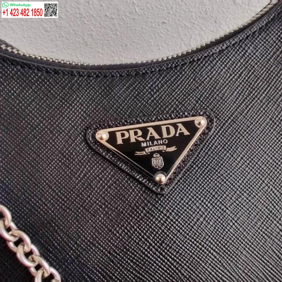 Replika Prada 1bh204 Prada Re-edition 2005 Saffiano Odinis Juodo Sidabro Krepšys