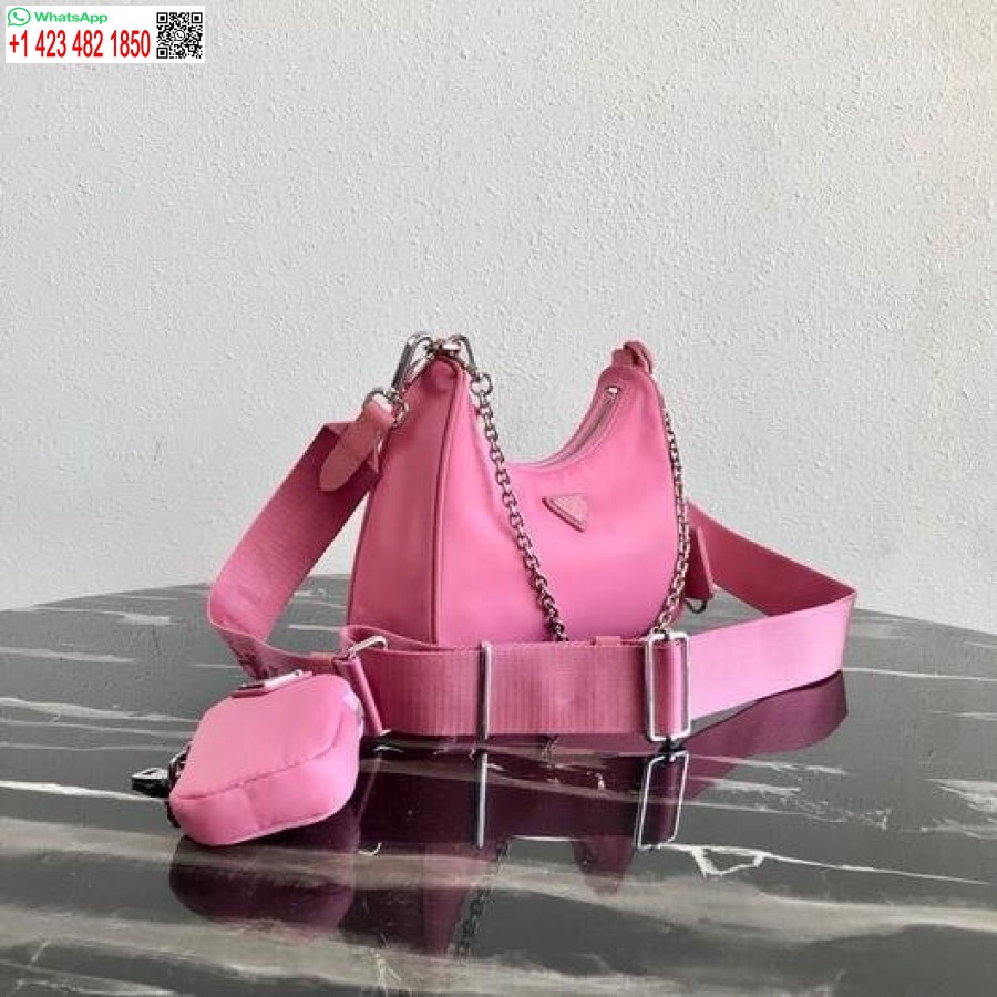 Réplica Prada 1bh204 Reedición Prada 2005 Bolso De Nailon Rosa