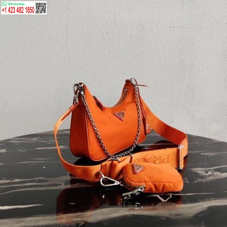 Réplica Prada 1bh204 Reedición Prada 2005 Bolso De Nailon Naranja