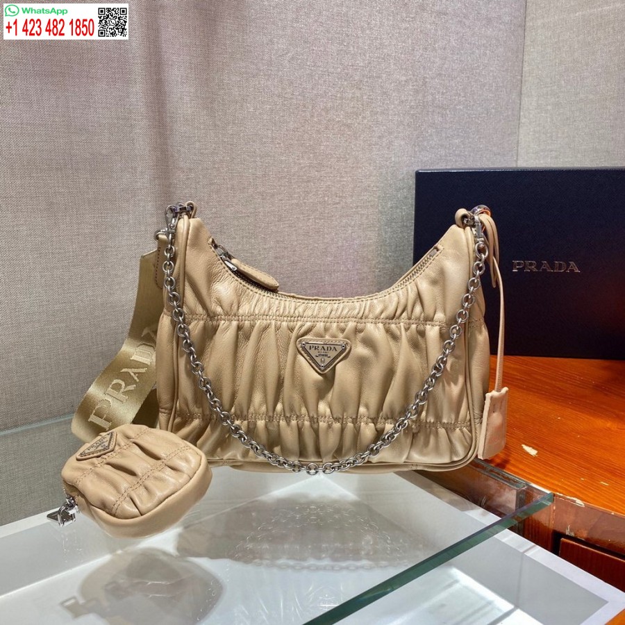 Replica Prada 1bh204 Minilaukut Prada Crossbody Nahkalaukku Aprikoosissa