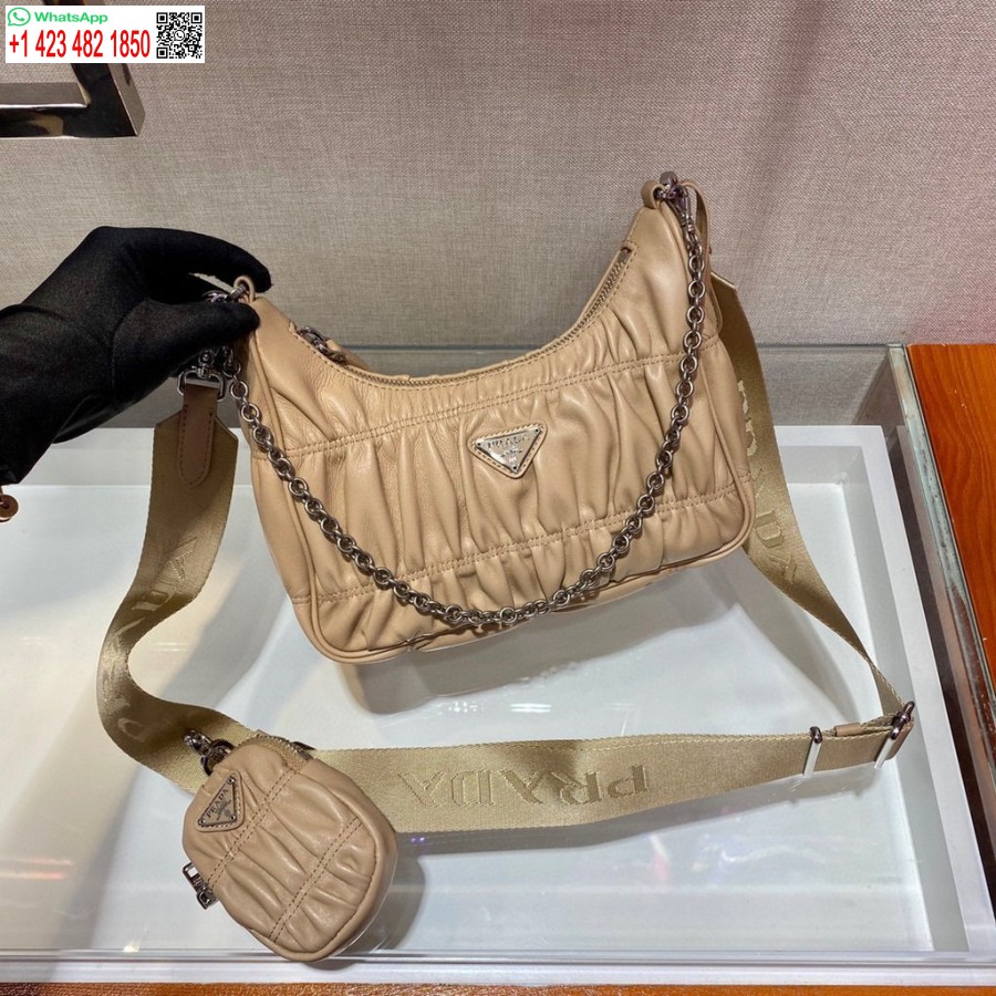 Replica Prada 1bh204 Minilaukut Prada Crossbody Nahkalaukku Aprikoosissa