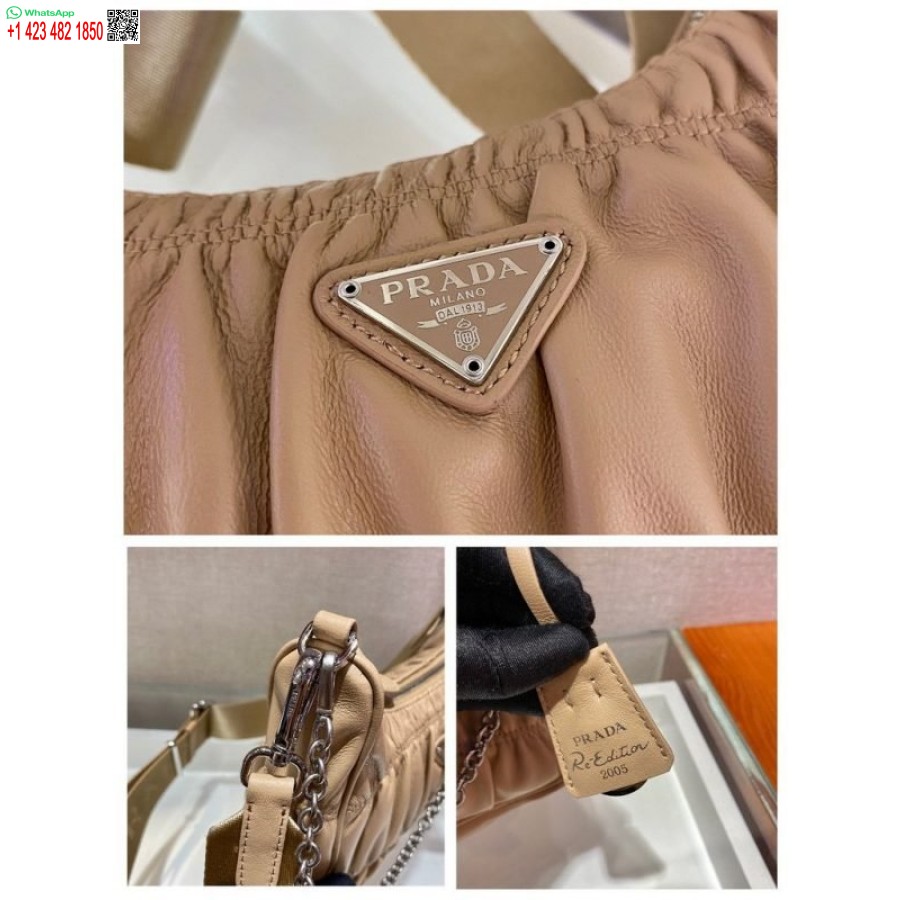 Replica Prada 1bh204 Minilaukut Prada Crossbody Nahkalaukku Aprikoosissa