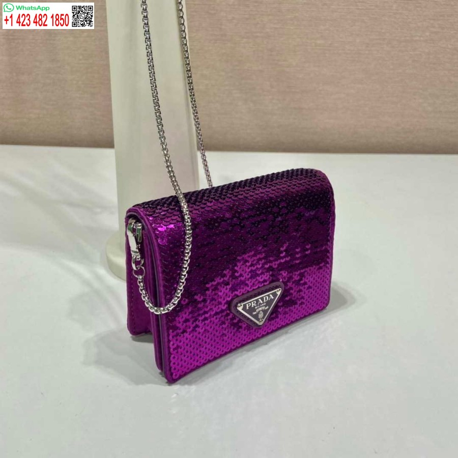 Replika Pouzdra Na Karty Prada S Flitry S Popruhem Přes Rameno 1mr024 Fialová