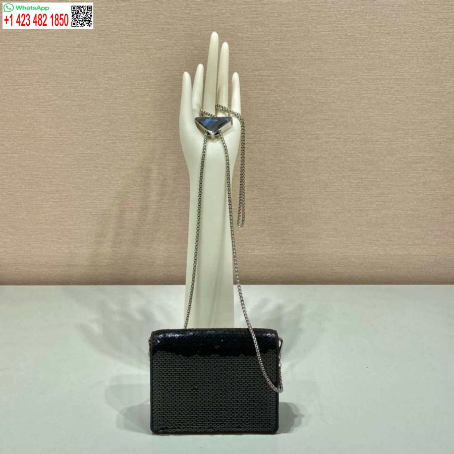 レプリカ プラダ スパンコールがちりばめられたカード ホルダー ショルダー ストラップ付き 1mr024 ブラック