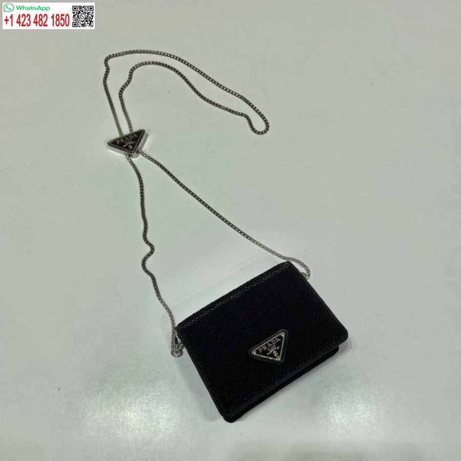 レプリカ プラダ スパンコールがちりばめられたカード ホルダー ショルダー ストラップ付き 1mr024 ブラック