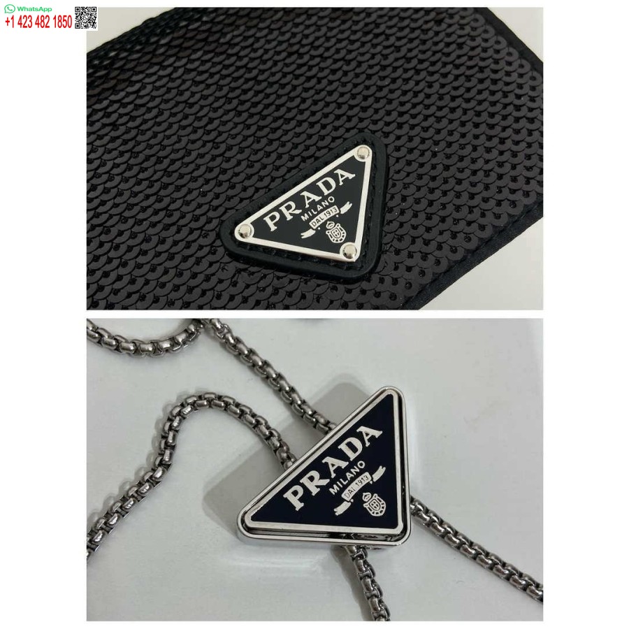 レプリカ プラダ スパンコールがちりばめられたカード ホルダー ショルダー ストラップ付き 1mr024 ブラック