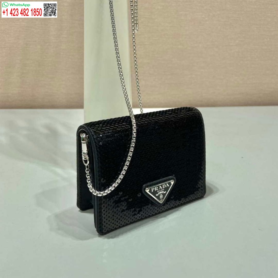 Replika Pouzdra Na Karty Prada S Flitry S Popruhem Přes Rameno 1mr024 černá