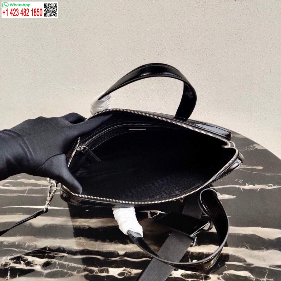 Ρεπλίκα Prada Saffiano δερμάτινη τσάντα χαρτοφύλακα 2ve368 μαύρη