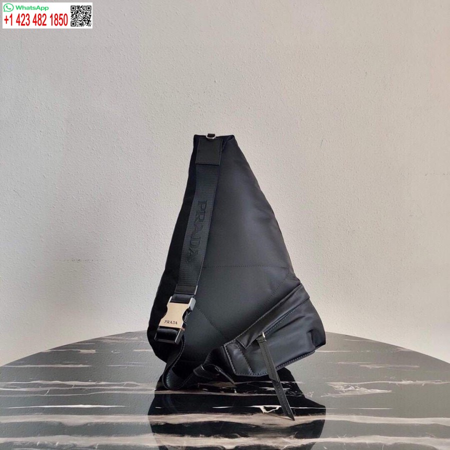 Replika-Rucksack Aus Re-Nylon Und Leder Von Prada 2VZ092 In Schwarz