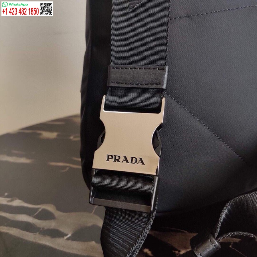 Replika-Rucksack Aus Re-Nylon Und Leder Von Prada 2VZ092 In Schwarz