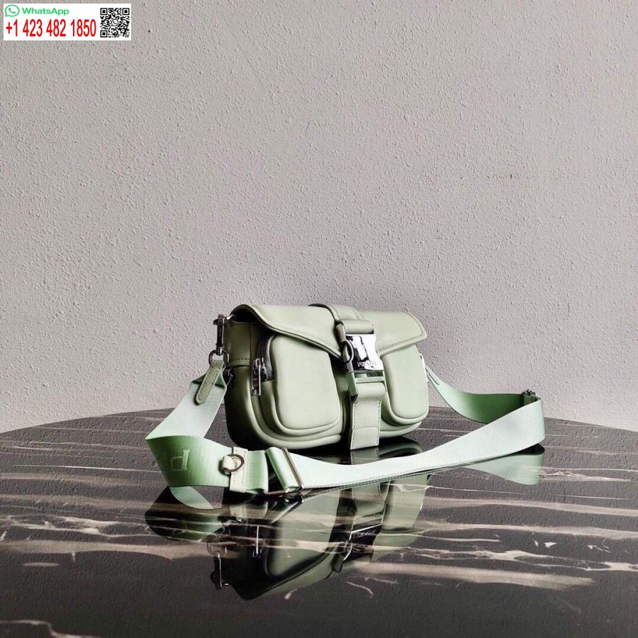 Replica Prada Tasca In Nylon E Borsa In Pelle Spazzolata 1bd295 Verde