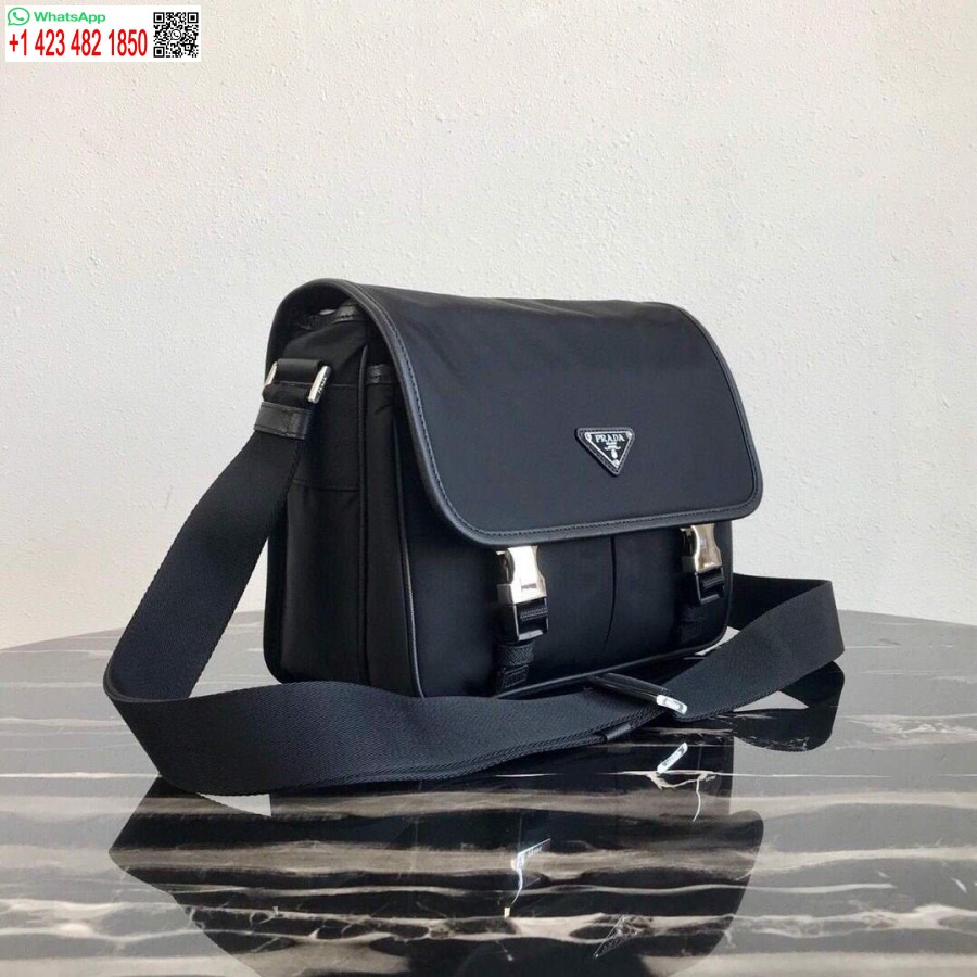 レプリカ プラダ ナイロンとサフィアーノ レザー バッグ ストラップ付き 2vd769 ブラック