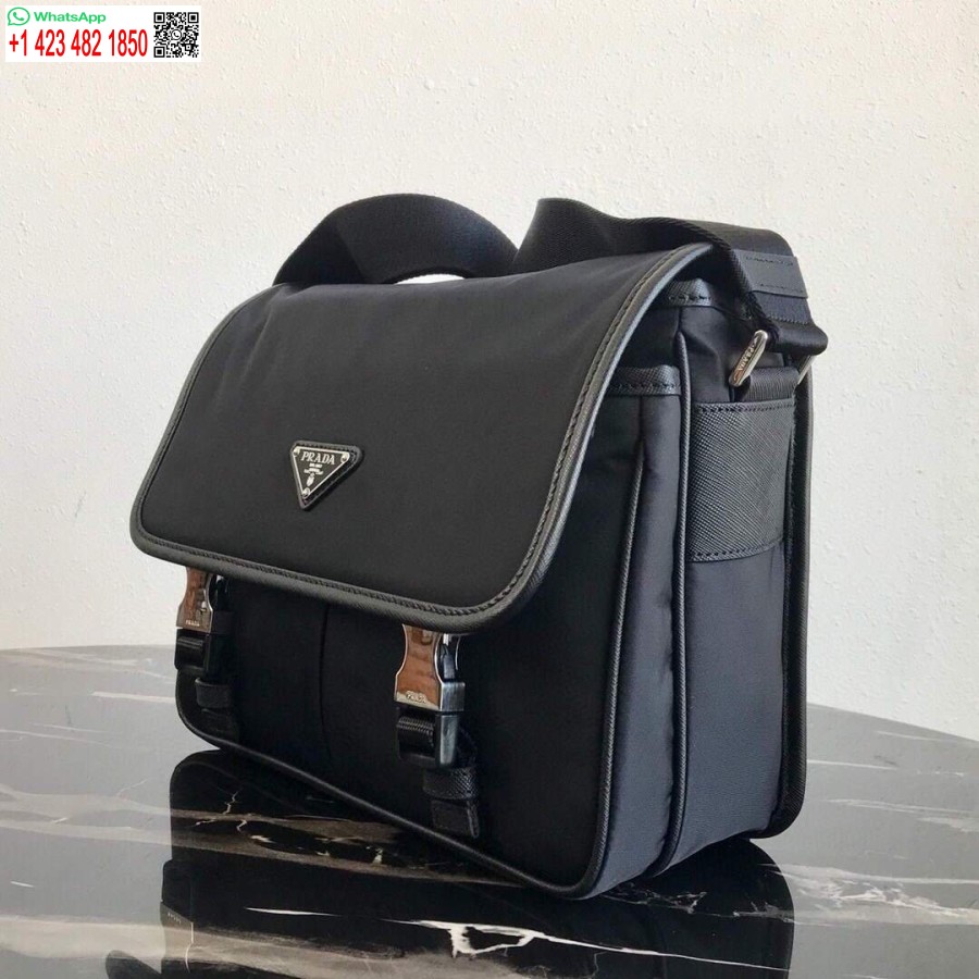 レプリカ プラダ ナイロンとサフィアーノ レザー バッグ ストラップ付き 2vd769 ブラック