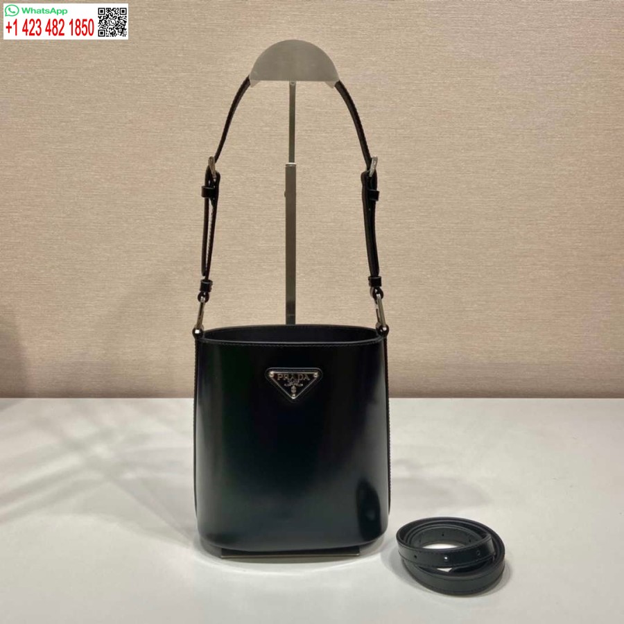 Ρεπλίκα Prada Mini τσάντα κουβά από βουρτσισμένο δέρμα 1be059 μαύρη