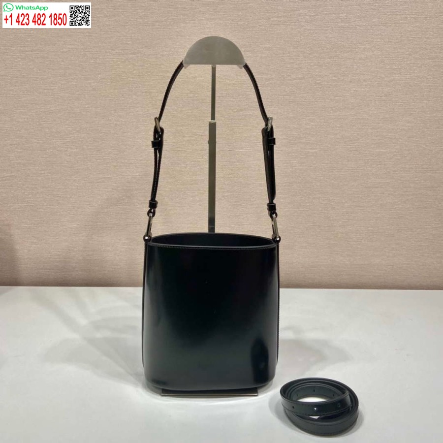 Ρεπλίκα Prada Mini τσάντα κουβά από βουρτσισμένο δέρμα 1be059 μαύρη
