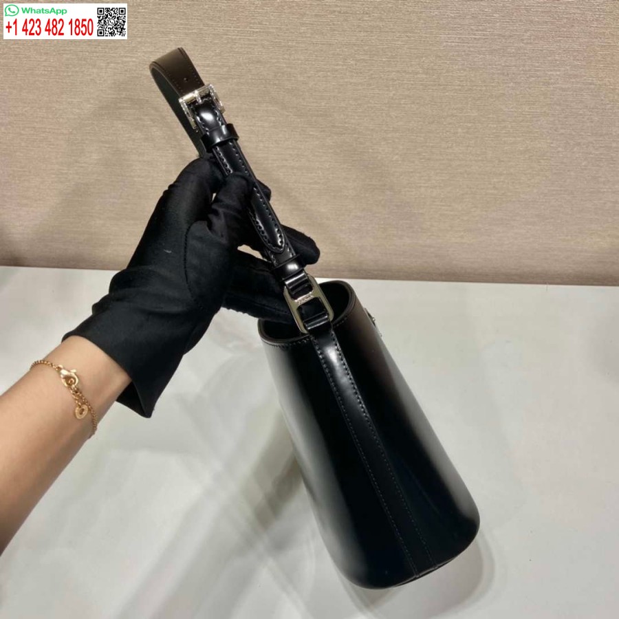 Ρεπλίκα Prada Mini τσάντα κουβά από βουρτσισμένο δέρμα 1be059 μαύρη