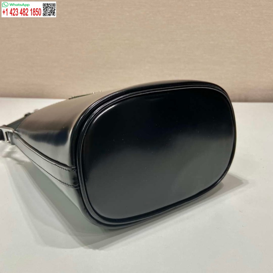 Ρεπλίκα Prada Mini τσάντα κουβά από βουρτσισμένο δέρμα 1be059 μαύρη