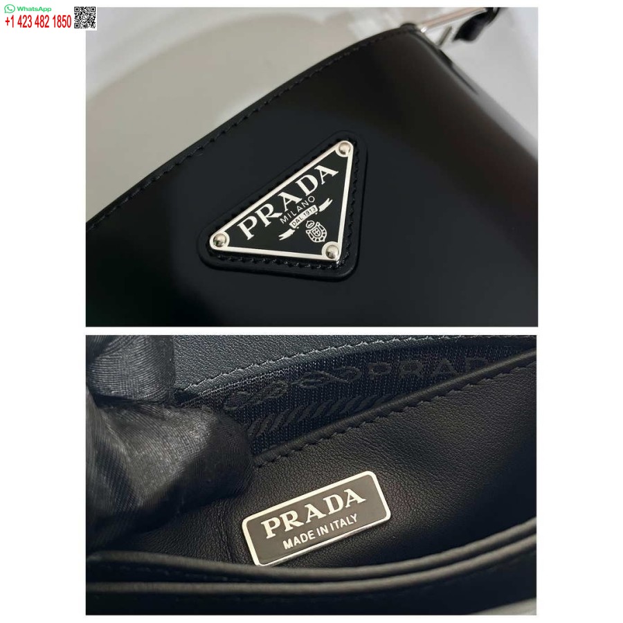 Ρεπλίκα Prada Mini τσάντα κουβά από βουρτσισμένο δέρμα 1be059 μαύρη