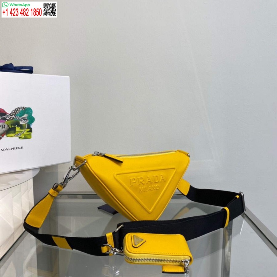 реплика Prada кожена чанта Prada триъгълник през рамо 1bh190 жълто