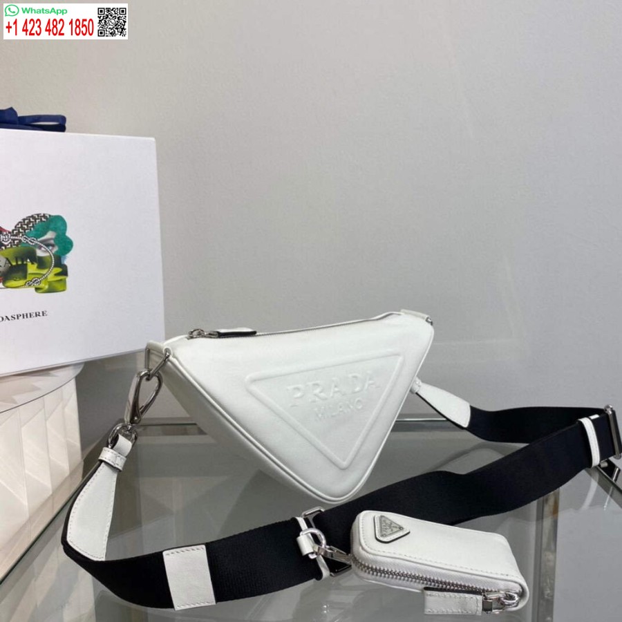 реплика Prada кожена чанта Prada триъгълник през рамо 1bh190 бяла