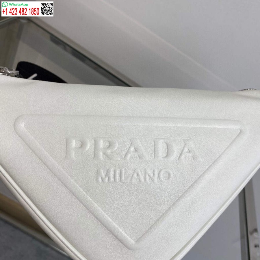 реплика Prada кожена чанта Prada триъгълник през рамо 1bh190 бяла