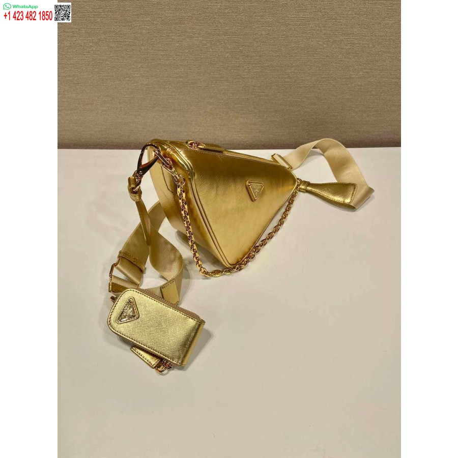Ρεπλίκα Prada δερμάτινη Prada τσάντα ώμου τρίγωνο 1bh190 χρυσό