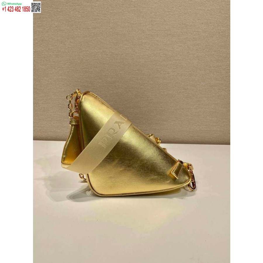 Ρεπλίκα Prada δερμάτινη Prada τσάντα ώμου τρίγωνο 1bh190 χρυσό