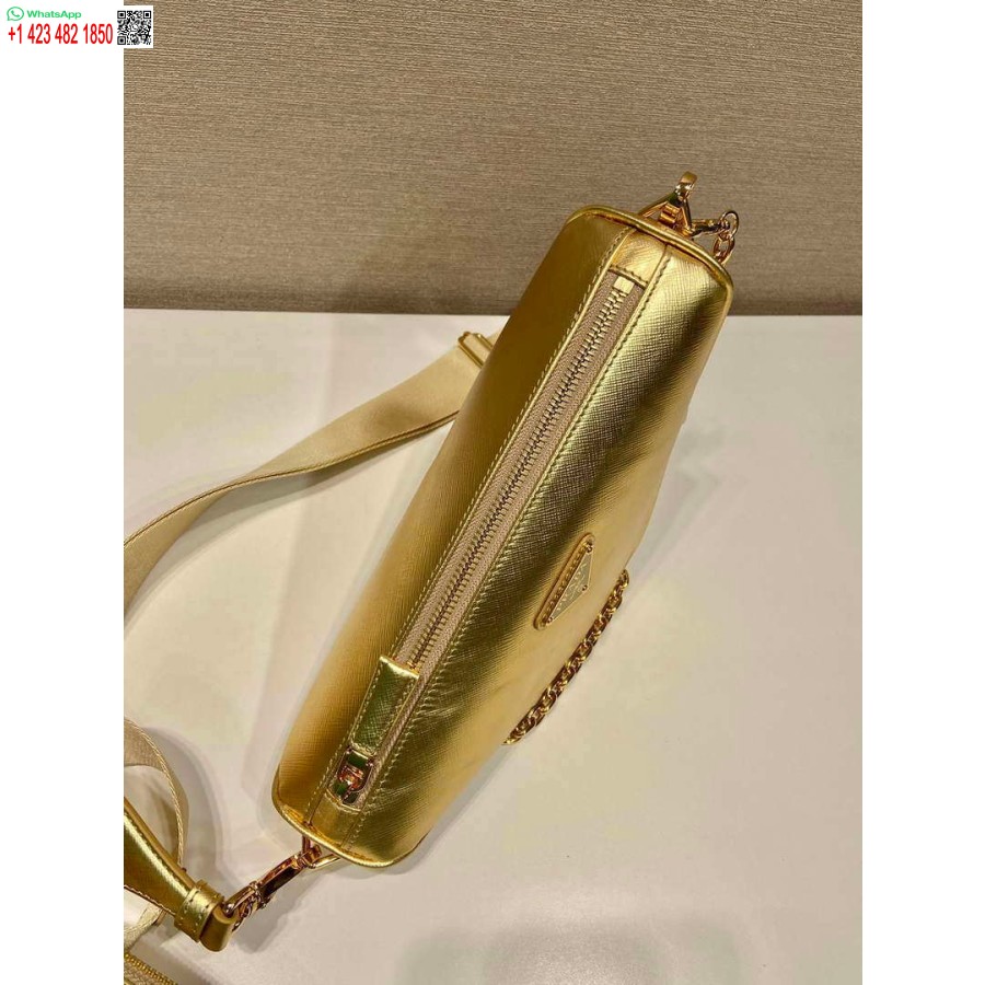 Ρεπλίκα Prada δερμάτινη Prada τσάντα ώμου τρίγωνο 1bh190 χρυσό