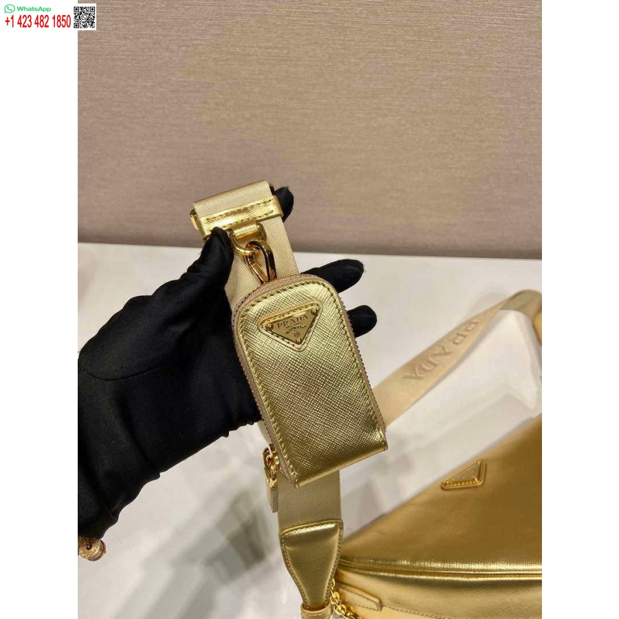 Ρεπλίκα Prada δερμάτινη Prada τσάντα ώμου τρίγωνο 1bh190 χρυσό