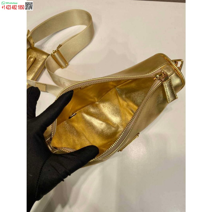 Ρεπλίκα Prada δερμάτινη Prada τσάντα ώμου τρίγωνο 1bh190 χρυσό