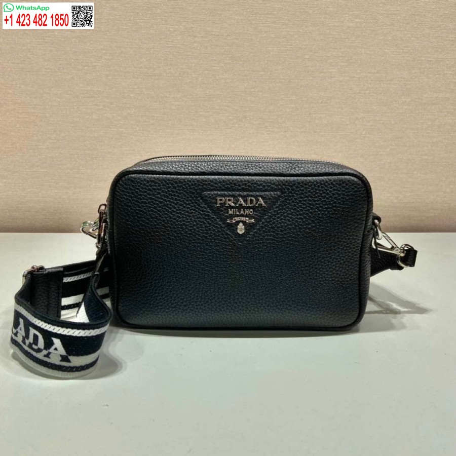 Ρεπλίκα Prada δερμάτινη τσάντα με λουράκι ώμου 1bh082 μαύρο