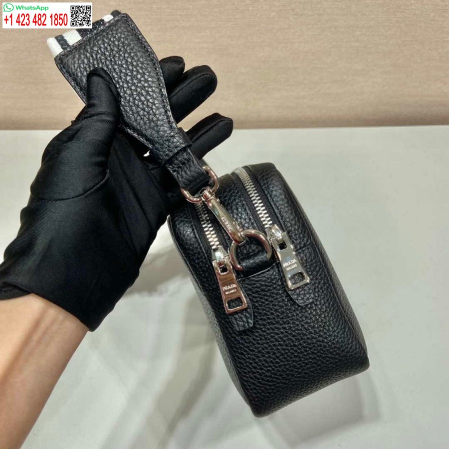 Ρεπλίκα Prada δερμάτινη τσάντα με λουράκι ώμου 1bh082 μαύρο