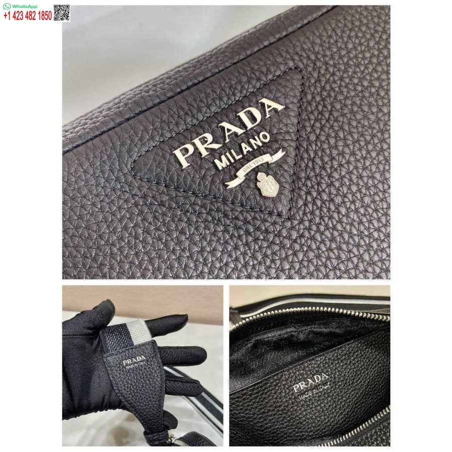 Ρεπλίκα Prada δερμάτινη τσάντα με λουράκι ώμου 1bh082 μαύρο