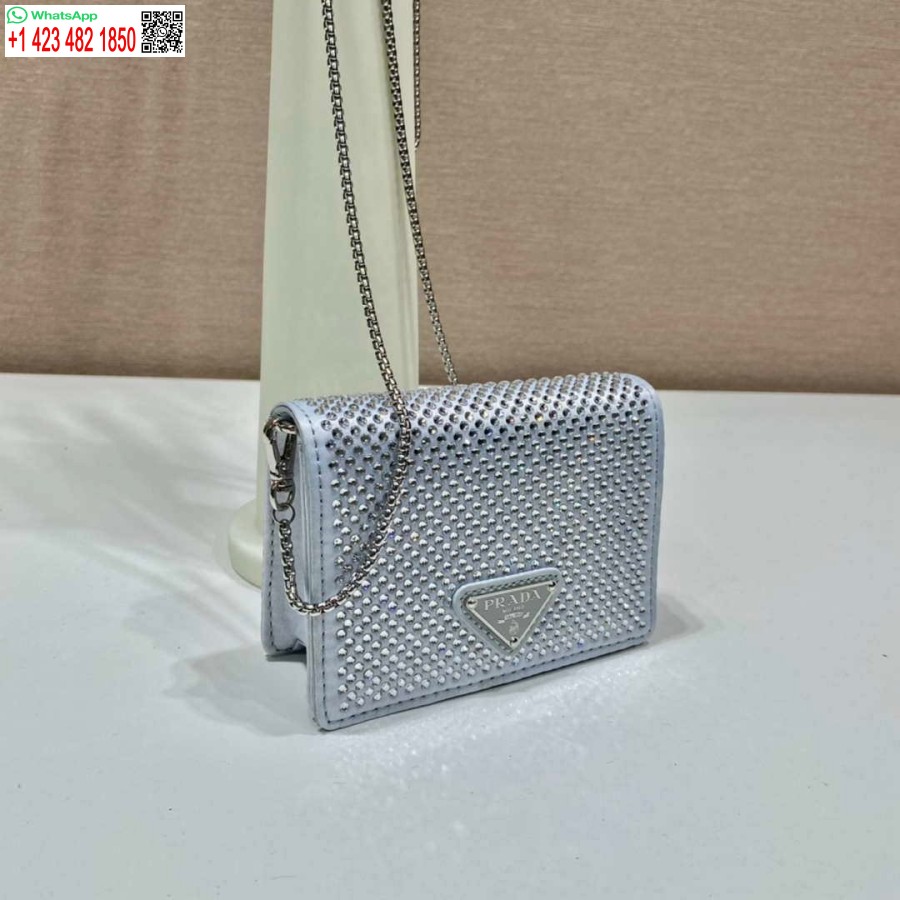 レプリカ プラダ クリスタル スタッズ カード ホルダー ショルダー ストラップ付き 1mr024 ホワイト クリスタル