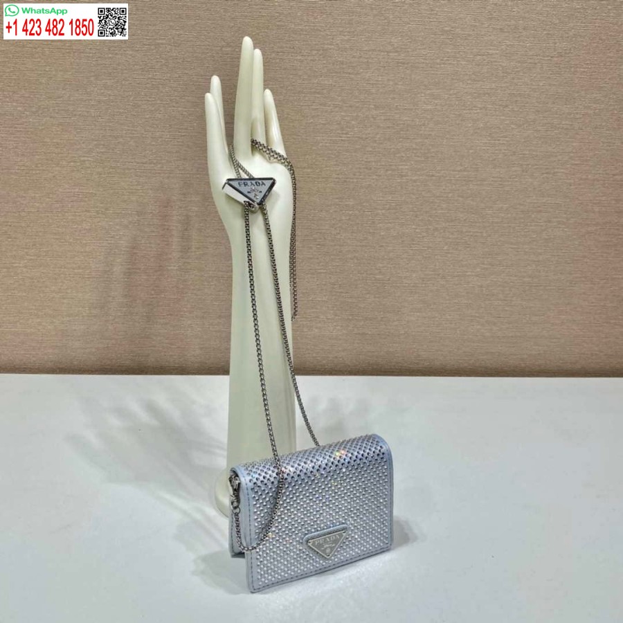 レプリカ プラダ クリスタル スタッズ カード ホルダー ショルダー ストラップ付き 1mr024 ホワイト クリスタル