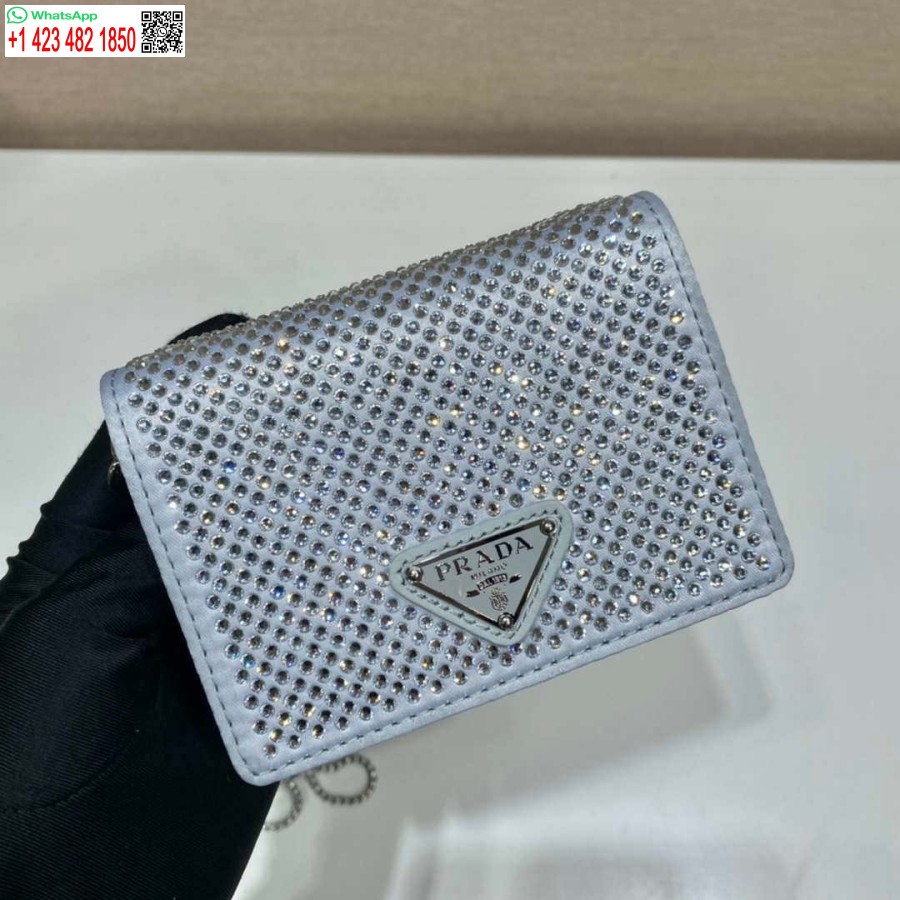 レプリカ プラダ クリスタル スタッズ カード ホルダー ショルダー ストラップ付き 1mr024 ホワイト クリスタル