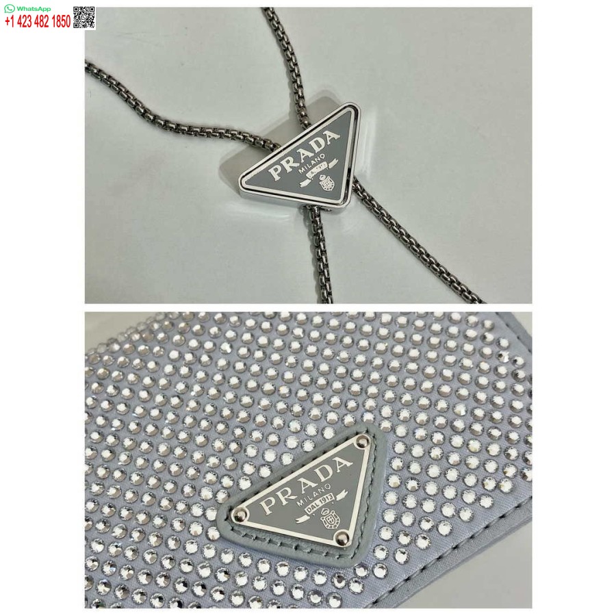 レプリカ プラダ クリスタル スタッズ カード ホルダー ショルダー ストラップ付き 1mr024 ホワイト クリスタル