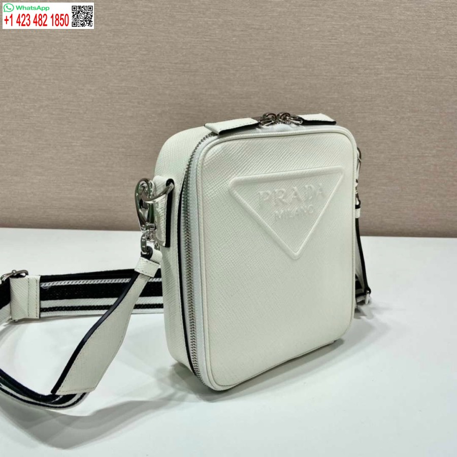 Replika Prada 2vh154 Saffiano Usnjena Torba Za čez Ramo Bela