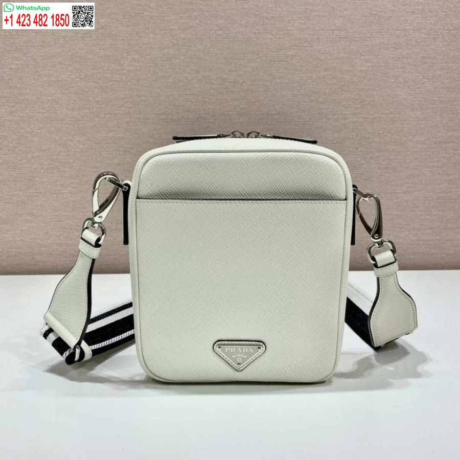 Replika Prada 2vh154 Saffiano Usnjena Torba Za čez Ramo Bela