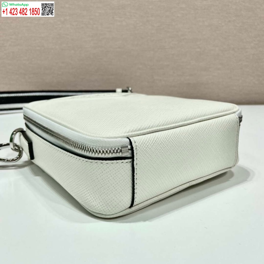 Replika Prada 2vh154 Saffiano Usnjena Torba Za čez Ramo Bela