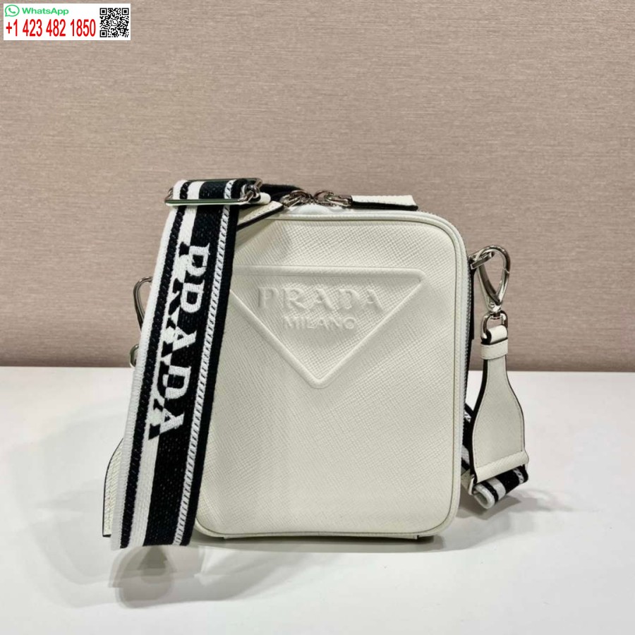 Replika Prada 2vh154 Saffiano Usnjena Torba Za čez Ramo Bela