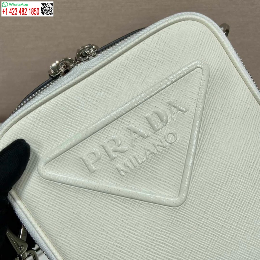 Replika Prada 2vh154 Saffiano Usnjena Torba Za čez Ramo Bela