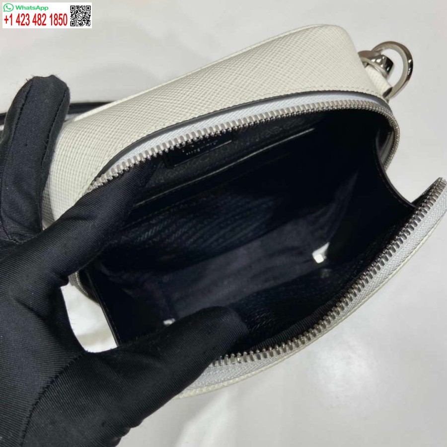 Replika Prada 2vh154 Saffiano Usnjena Torba Za čez Ramo Bela