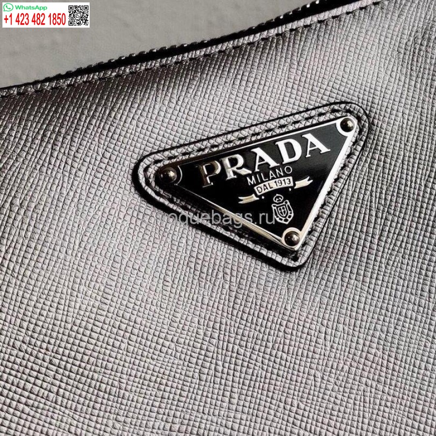 Ρεπλίκα Prada 2vh113 δερμάτινη τσάντα ώμου Saffiano σε ασημί γκρι