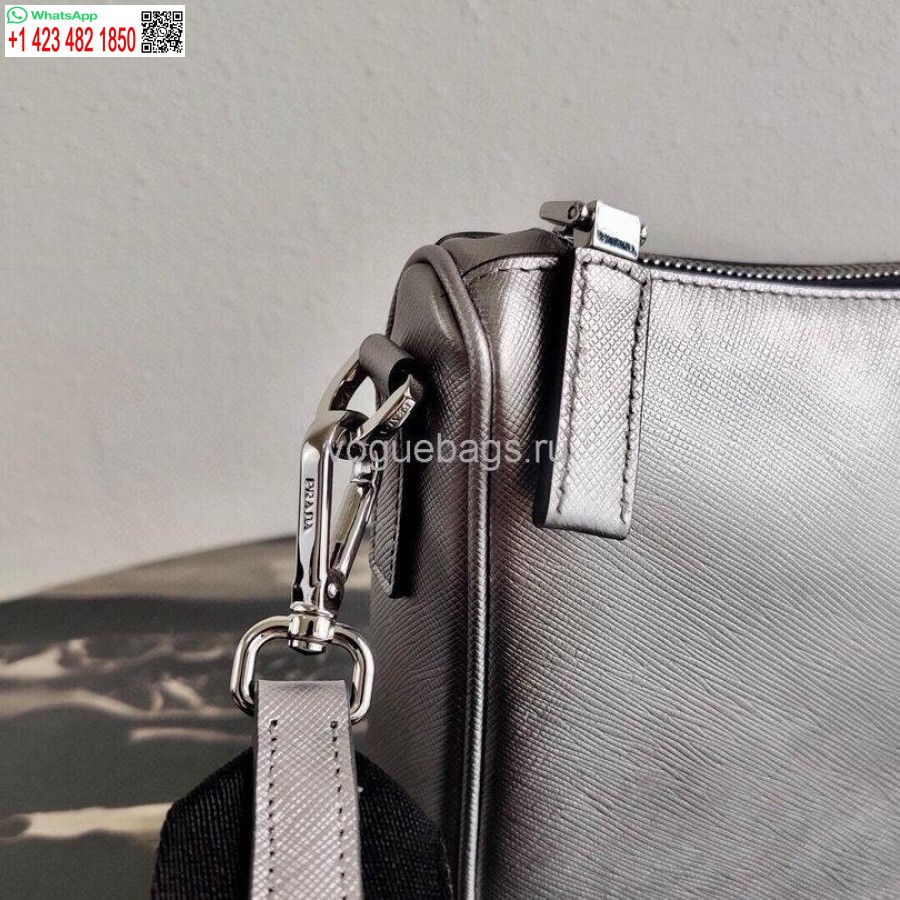 Ρεπλίκα Prada 2vh113 δερμάτινη τσάντα ώμου Saffiano σε ασημί γκρι