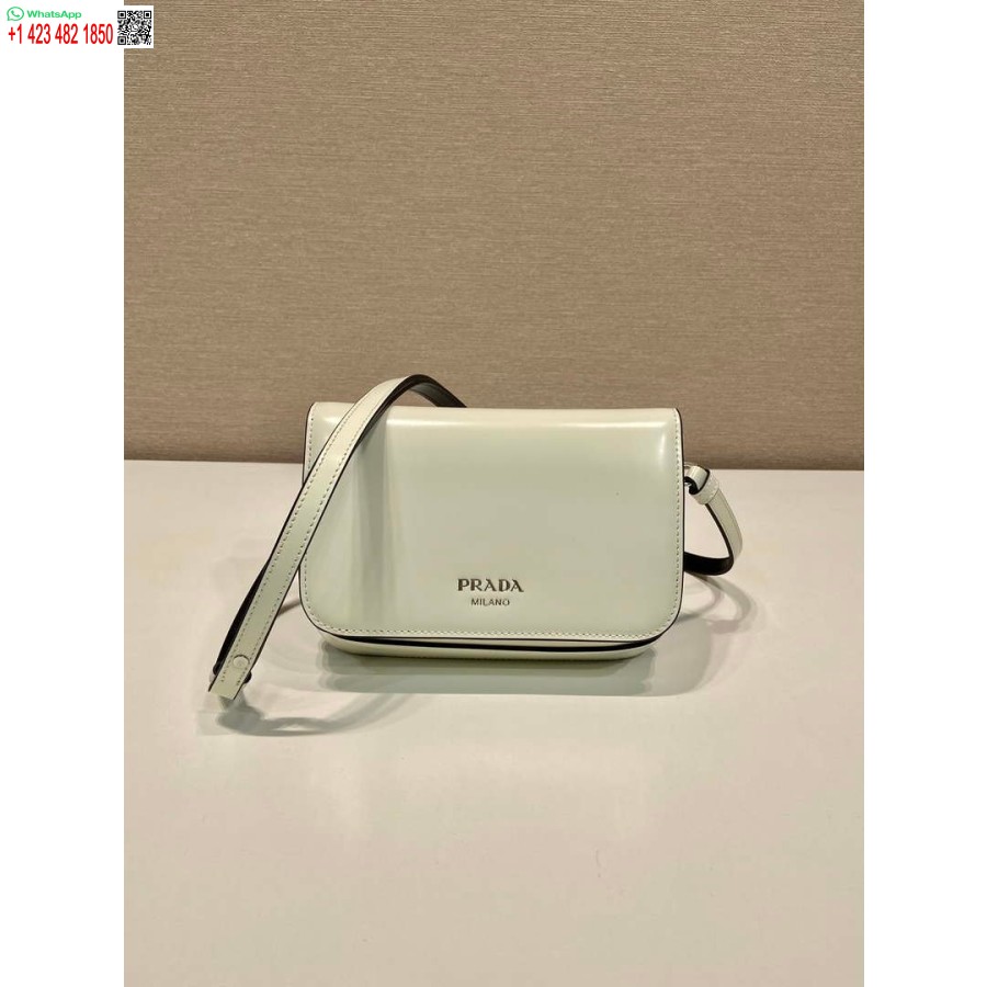 Replica Prada 2vd061 Miniborsa In Pelle Spazzolata Nera Con Tracolla Bianca